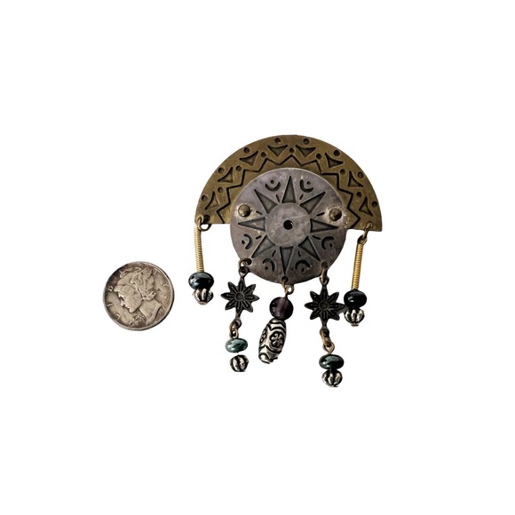 Signed  NF  Southwest Copper Purple Stone Sun Pin Brooch w/ Charms - Picture 3 of 4